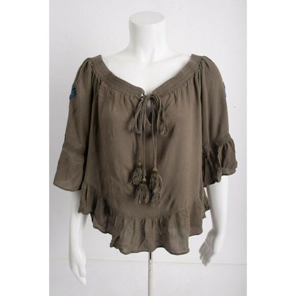 Miss Me Womens Off Shoulder Ruffle Top Shirt L - Picture 2 of 7